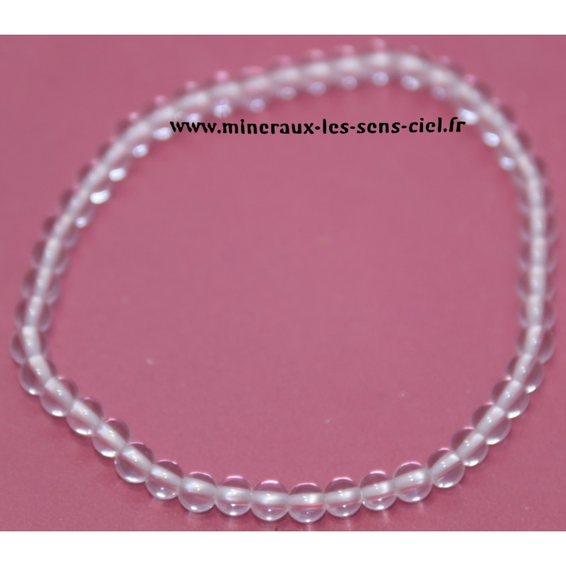 Bracelet boules 4mm pierre Cristal de roche ou Quartz