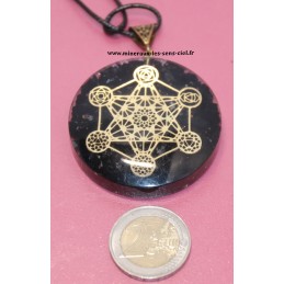 Pendentif rond Orgonite pierre Tourmaline noire avec l'archange Métatron