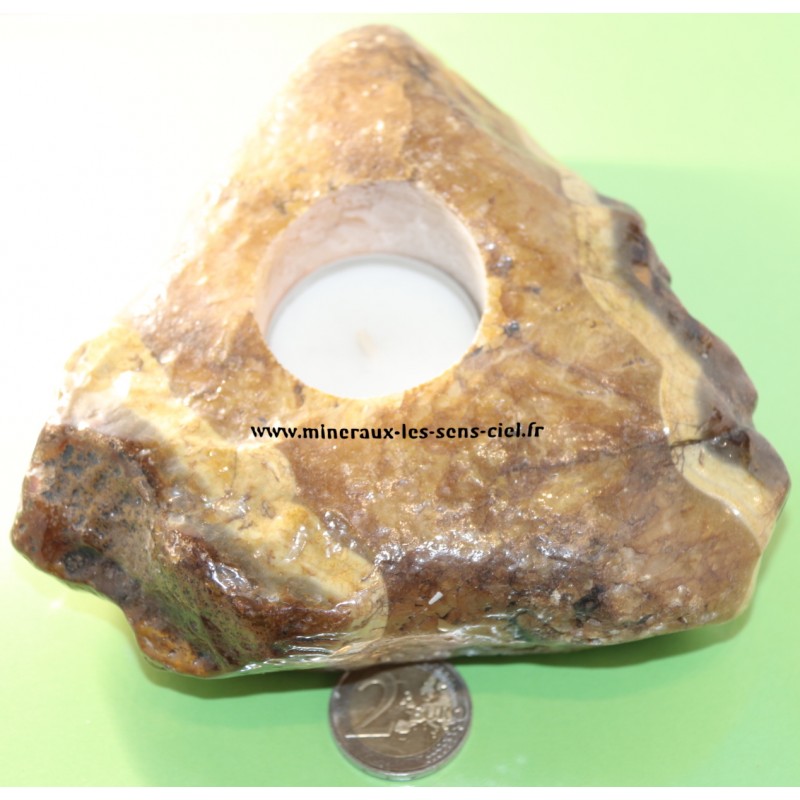 Bougeoir en pierre agate naturelle brute poli