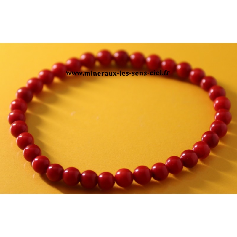 Bracelet Boules 6mm pierre Corail rouge