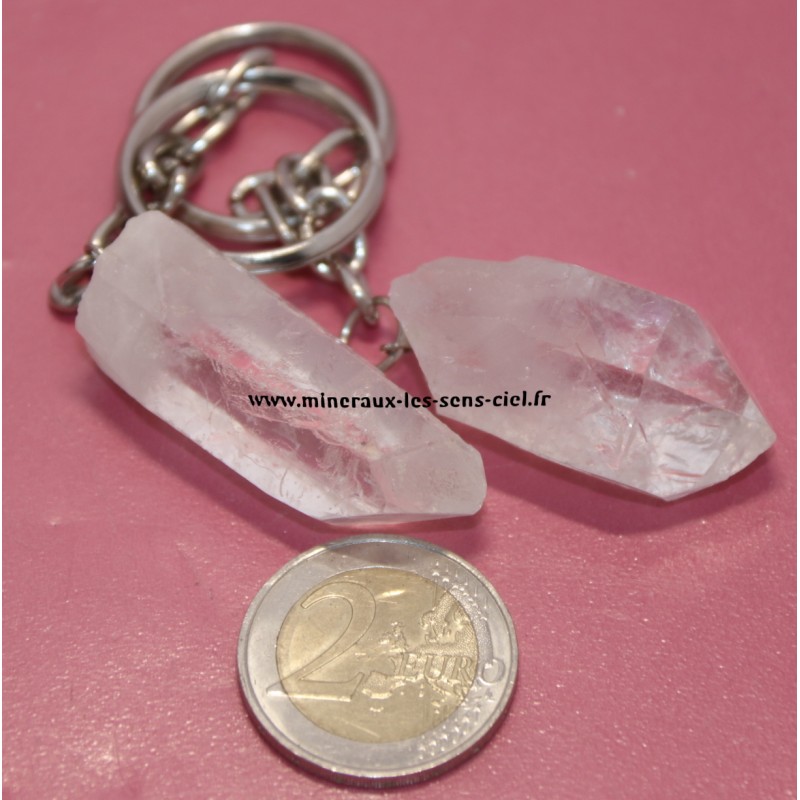 Porte clé pointe cristal de roche ou quartz brute