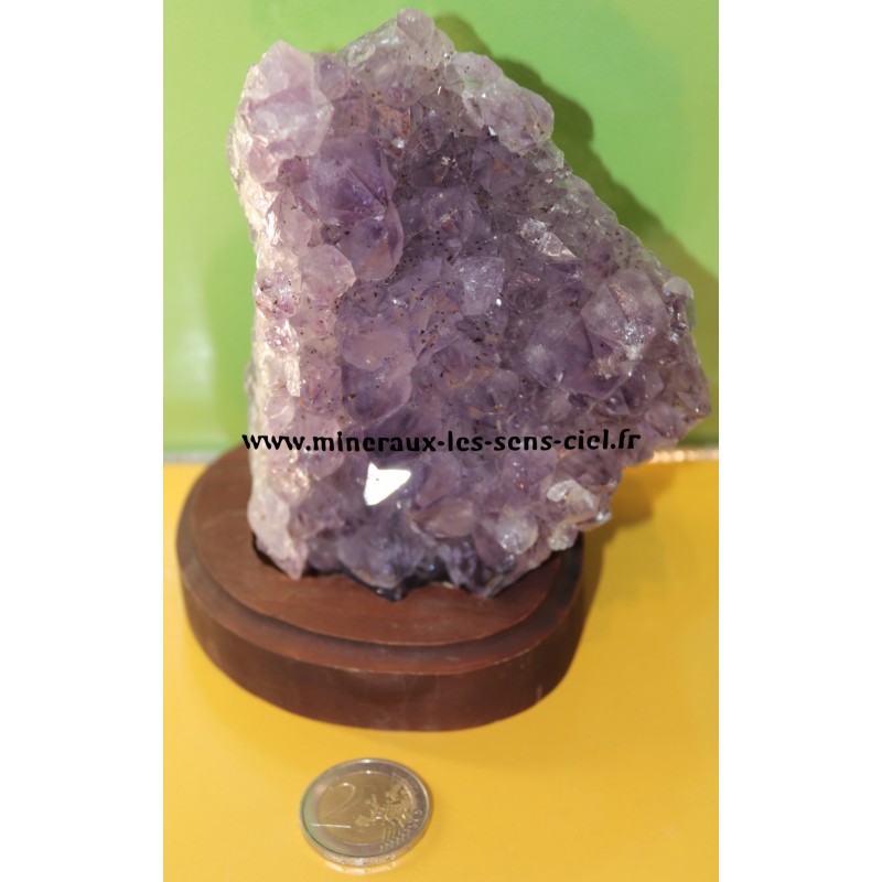 Druse Amethyste brute du Brésil sur socle en Bois