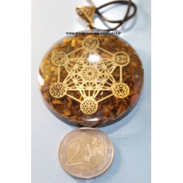 Pendentif ronde en orgonite oeil de tigre et l'archange Métatron