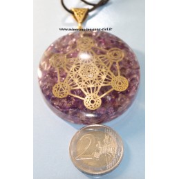 Pendentif rond en orgonite pierre améthyste et archange métatron