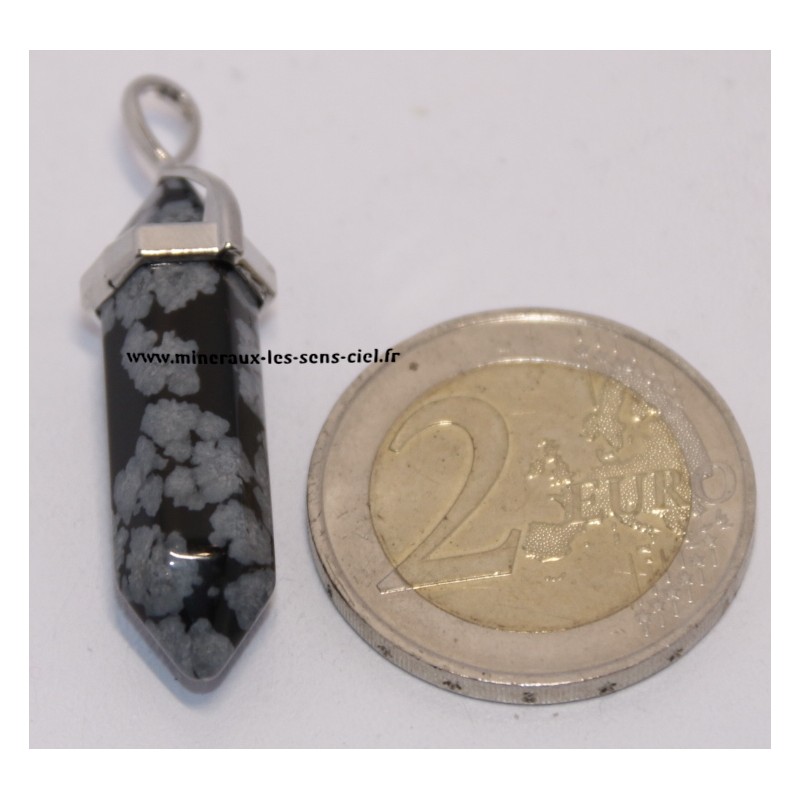 Pendentif biterminer pierre Obsidienne flocons de neige