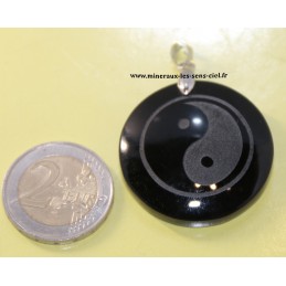 pendentif pierre obsidienne noire yin yang du Mexique