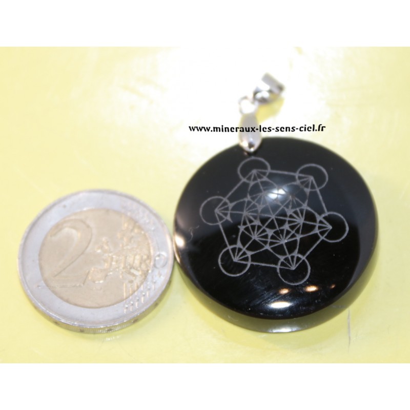 pendentif pierre obsidienne noire avec métatron