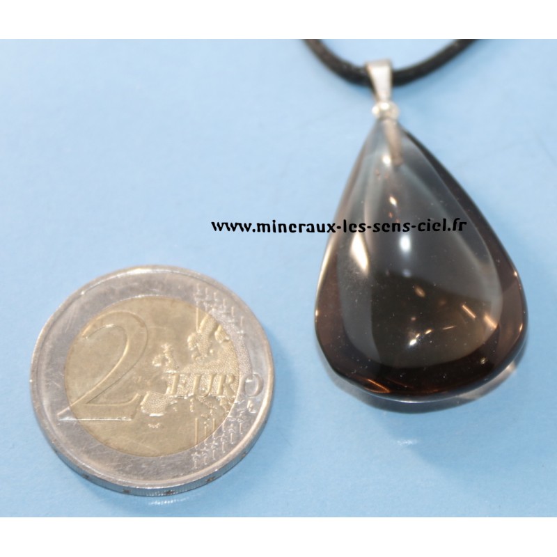 pendentif goutte pierre quartz fumé