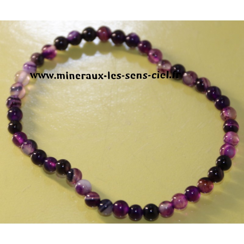 bracelet boules 4mm pierre agate violette