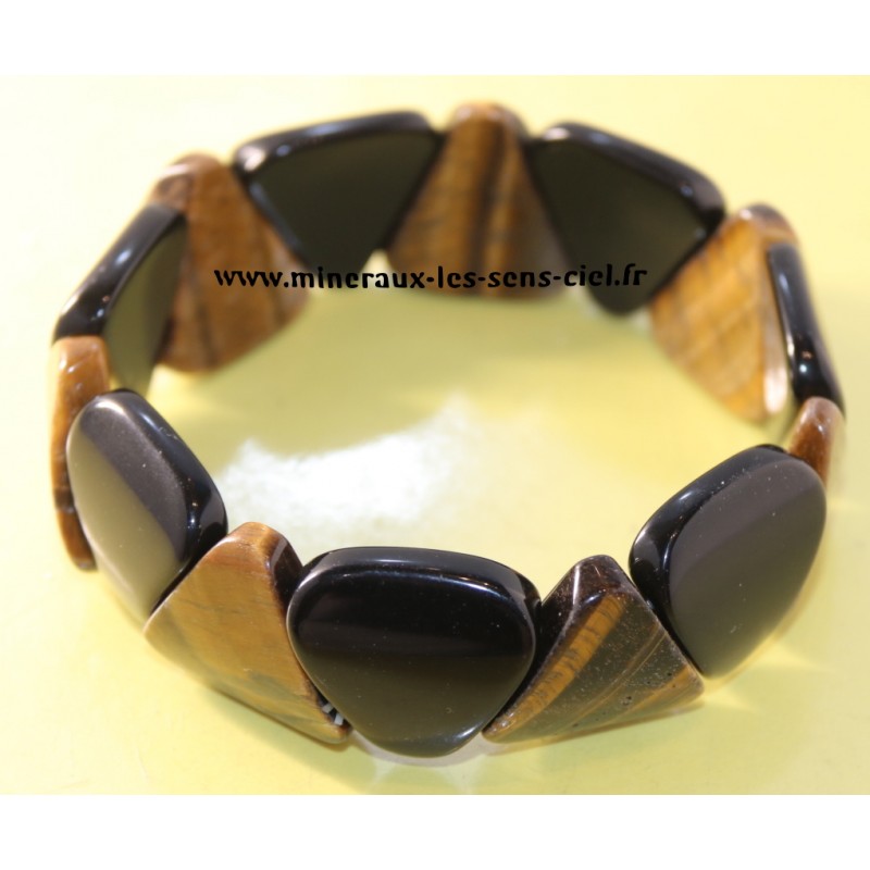 bracelet large triangle pierre oeil de tigre et onyx