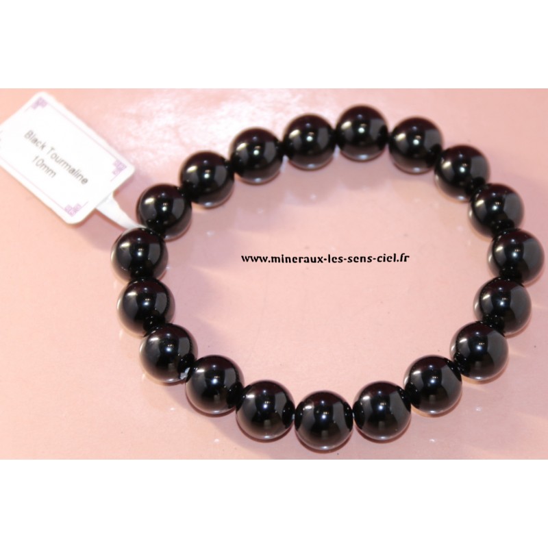 bracelet boules 10mm pierre tourmaline noire