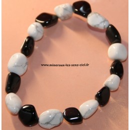 bracelet nuggets pierre obsidienne noire et pierre magnésite