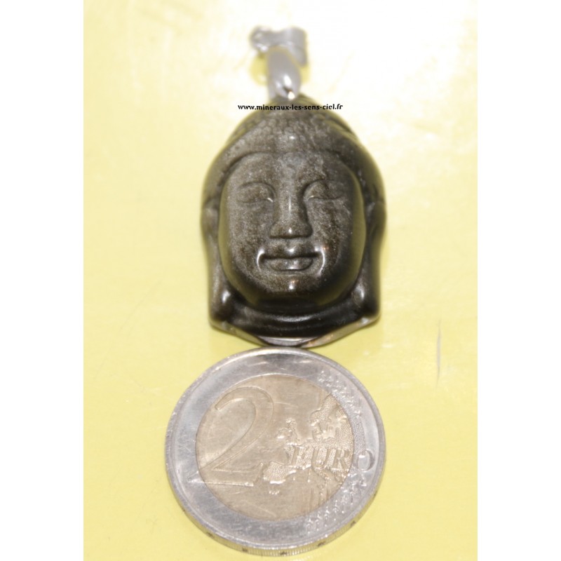 pendentif bouddha pierre obsidienne doré