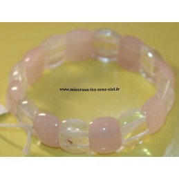 bracelet plaquette ovale pierre quartz rose et cristal de roche