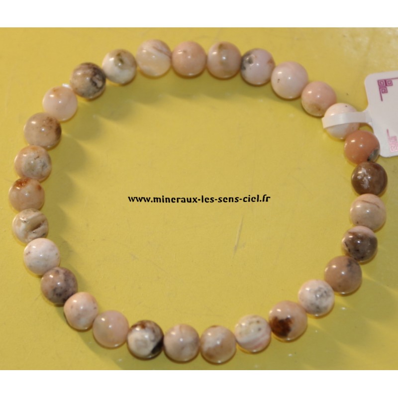 bracelet boules 6mm pierre opale rose