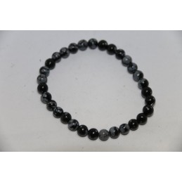 Bracelet Boules 6mm Obsidienne à Flocon de Neige