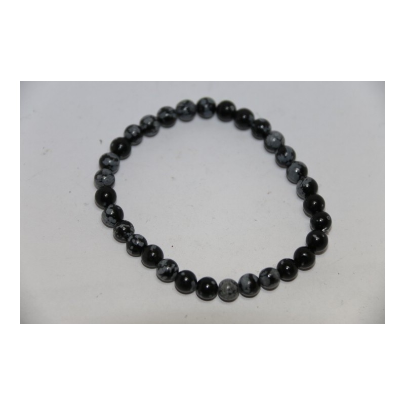 Bracelet Boules 6mm Obsidienne à Flocon de Neige