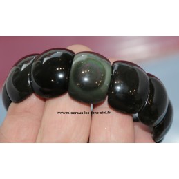 bracelet plaquette pierre obsidienne oeil céleste du Mexique