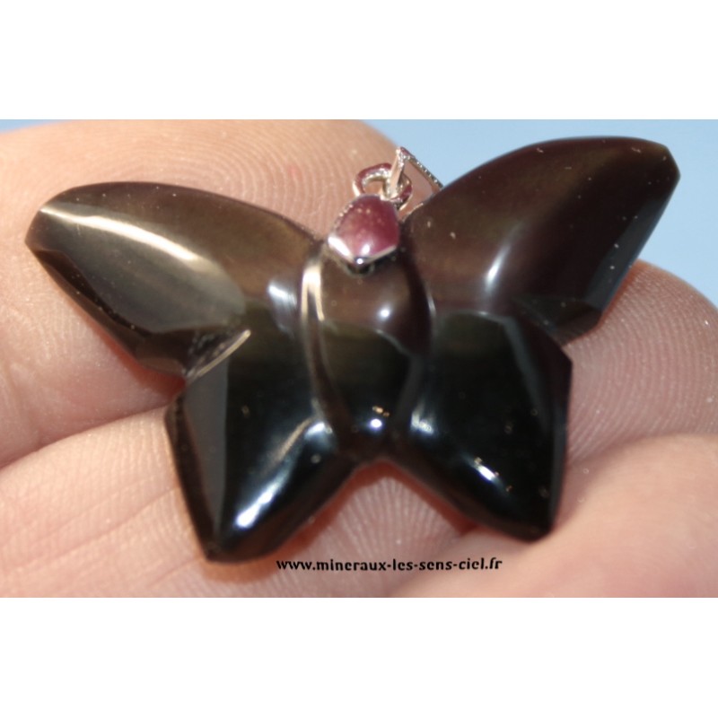 pendentif pierre obsidienne oeil celeste du Mexique