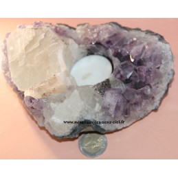bougeoir en pierre améthyste et quartz brut
