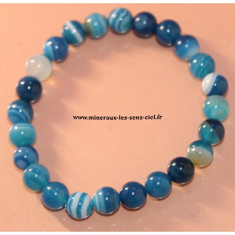bracelet boules 8mm agate bleue