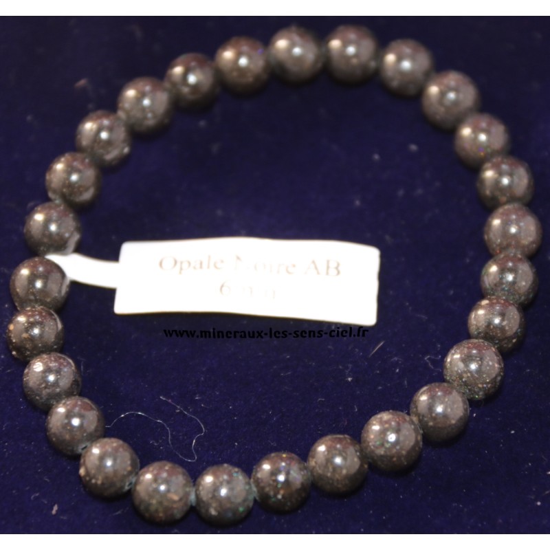 Bracelet boules 6mm Opale noire du Népal