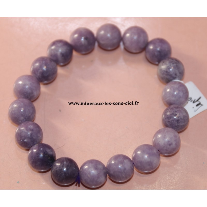 bracelet boules 10mm pierre lepidolite