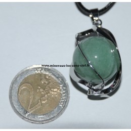 pendentif en forme sphère mode DNA en pierre aventurine verte