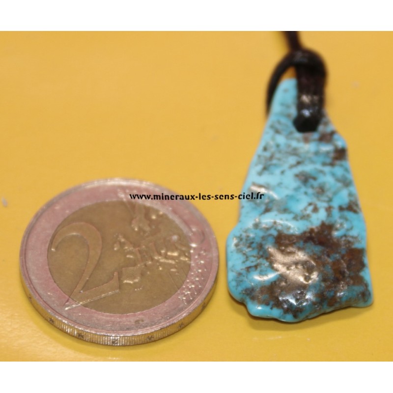 pendentif plat pierre turquoise brut poli