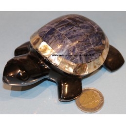 tortue pierre obsidienne doré avec abalone ou paua et sodalite