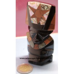 Statuette Inca obsidienne noire et multi pierres