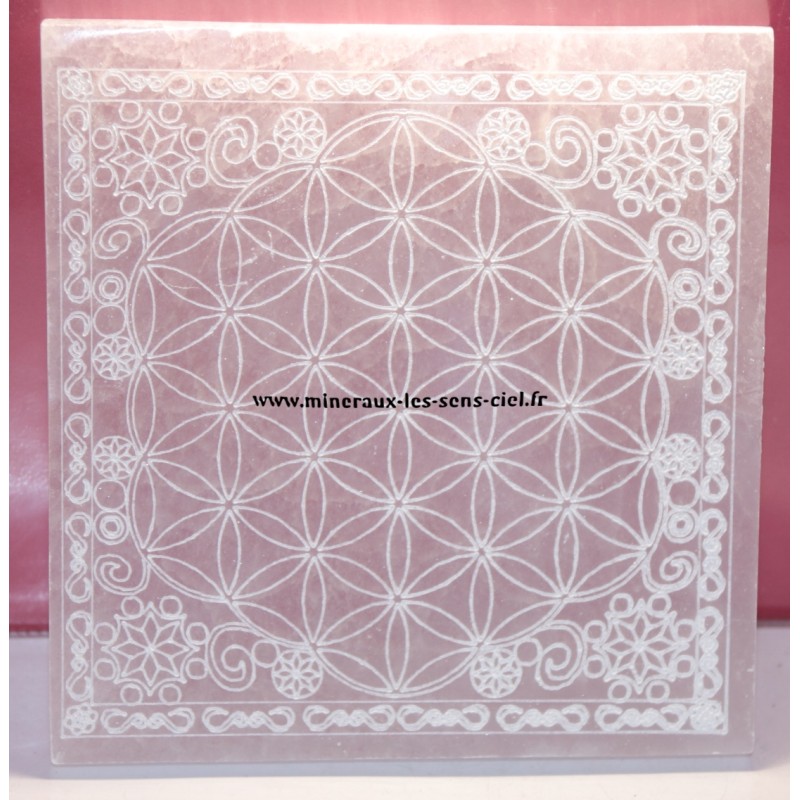 plaque pierre sélénite fleur de vie