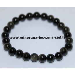 Bracelet Boules 8mm Obsidienne Doré