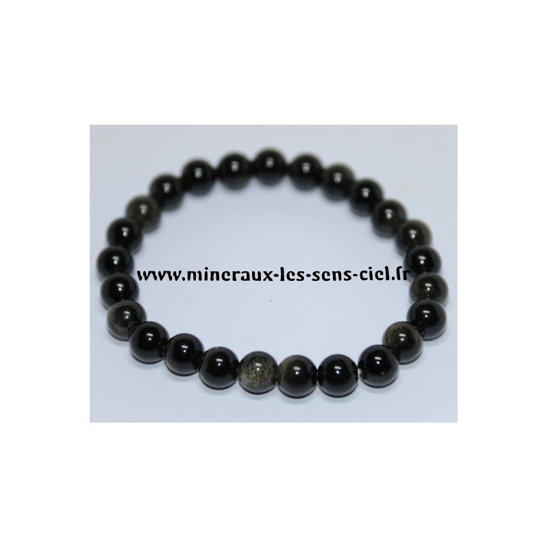 Bracelet Boules 8mm Obsidienne Doré